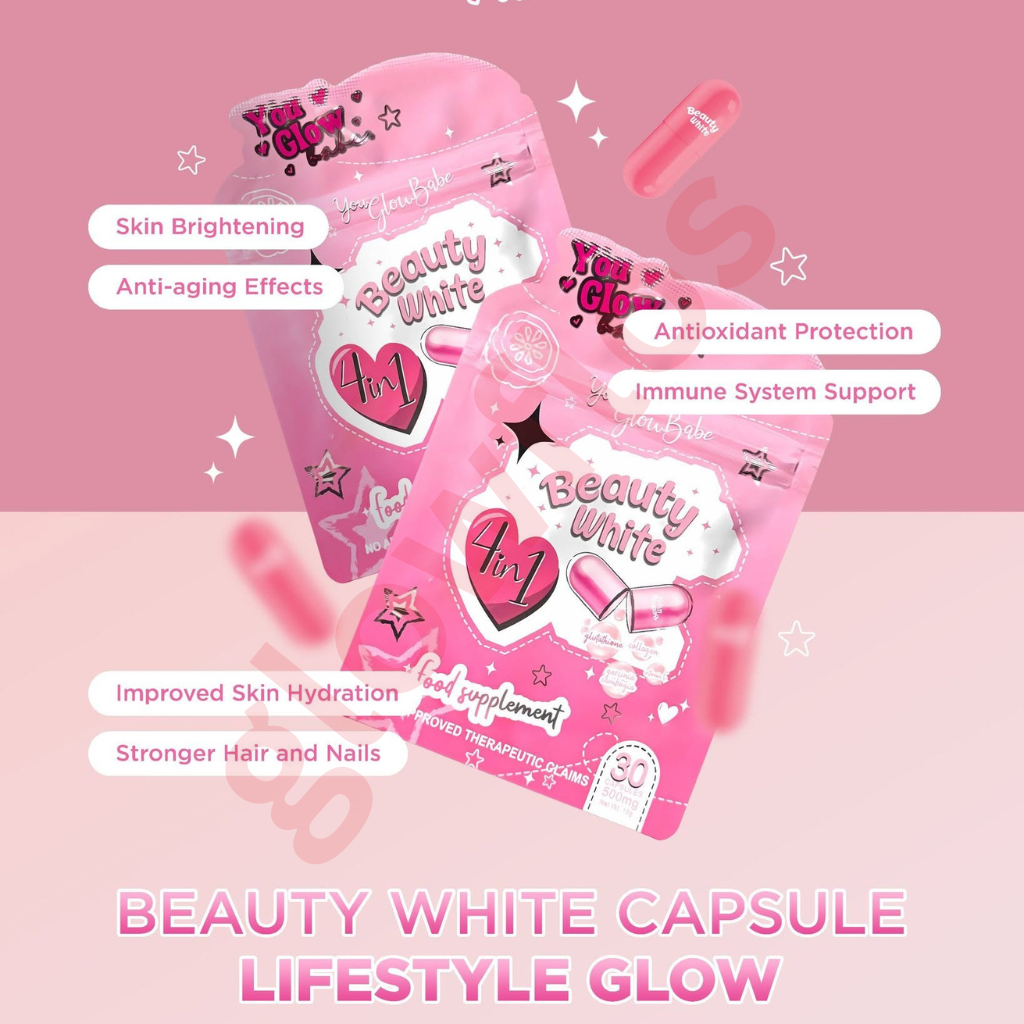 Authentic You Glow Babe Beauty White Capsules Glutathione and Marine Collagen Dietary Supplement with Vitamin C and Garcinia Cambogia for High Potency Full Body Whitening Anti Aging Skin Tightening and Slimming Weight Management