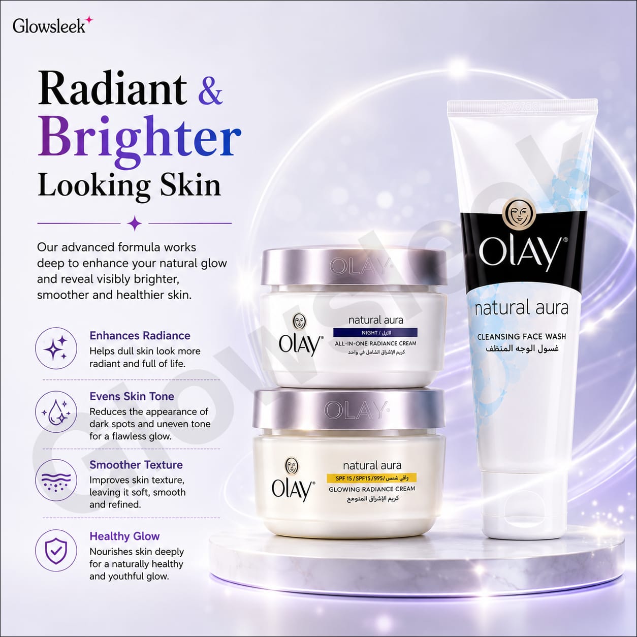 Authentic Olay 3-Piece Skincare Regimen Set Pack with Cleansing Facial Wash Brightening Day Cream and Intensive Night Cream for Complete Face Hydration Anti-Aging and Radiant Glow