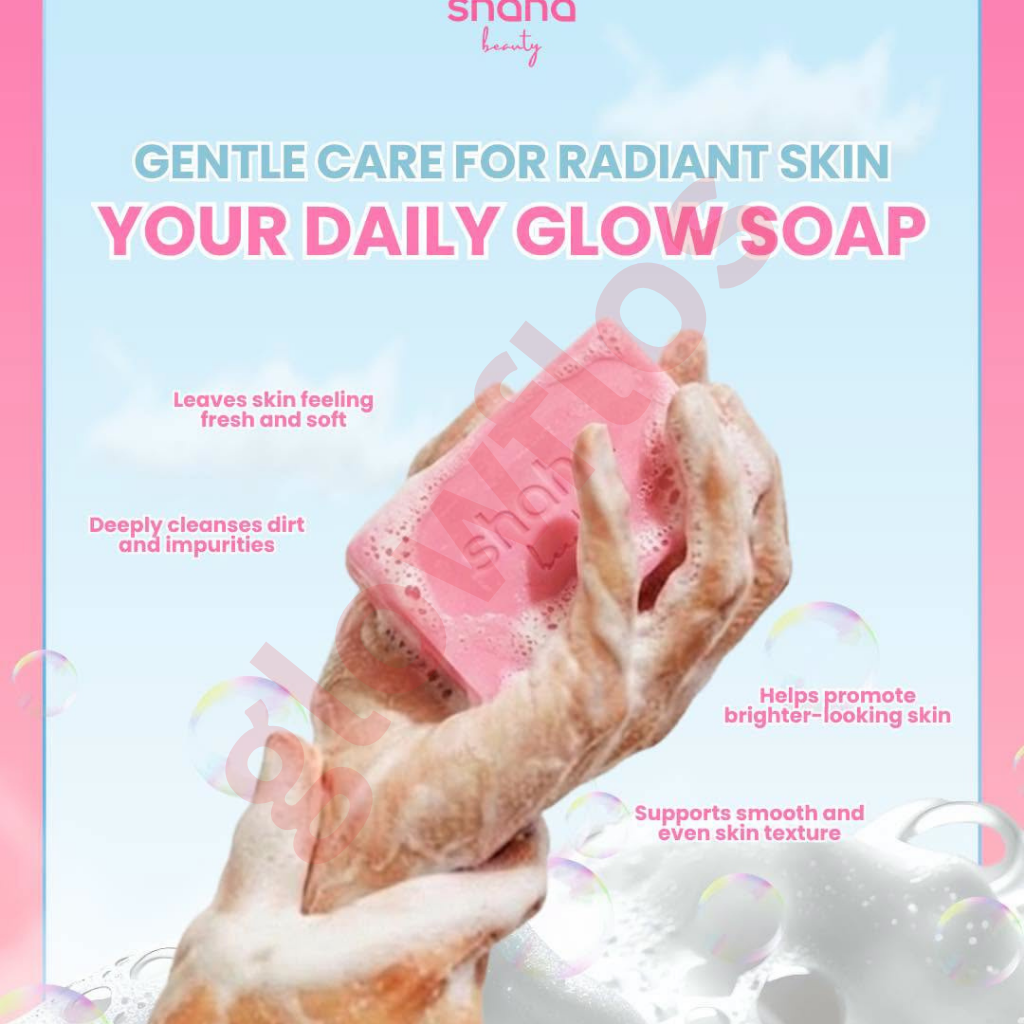 Hakuiji Gluta Advanced Bleaching Complex Soap pink packaging pouch and pink soap bar highlighting glow