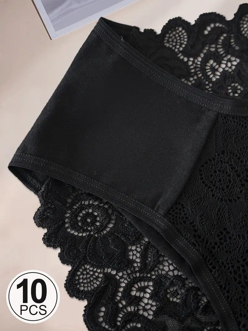 Women'S Floral Lace Briefs  Sexy Mid-Rise Underwear 10 Pcs