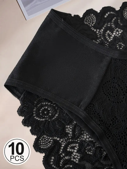 Women'S Floral Lace Briefs  Sexy Mid-Rise Underwear 10 Pcs
