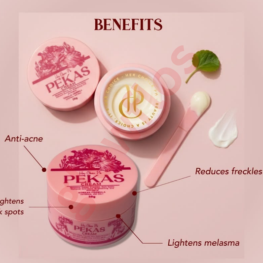 Rich whitening cream texture of Her Choice PH Pekas Cream being applied to facial dark spots
