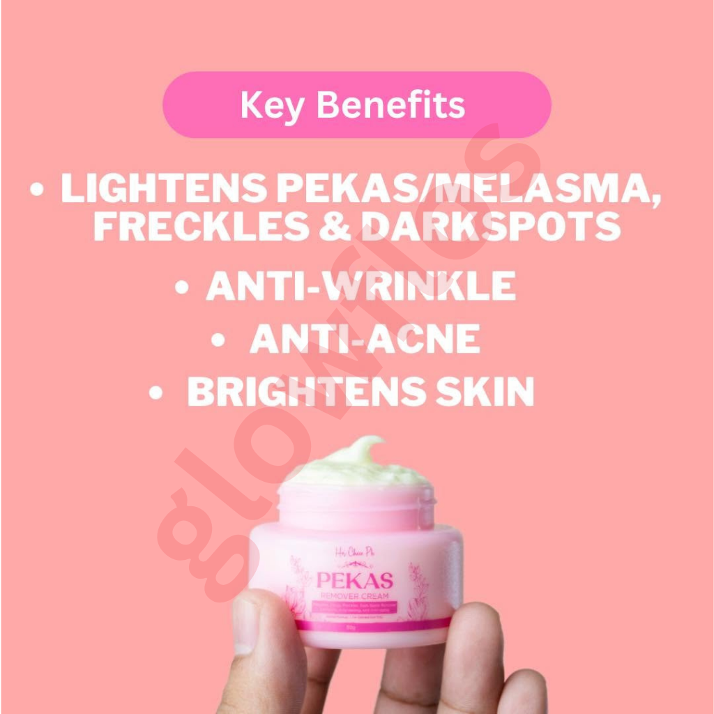 Rich whitening cream texture of Her Choice PH Pekas Cream being applied to facial dark spots