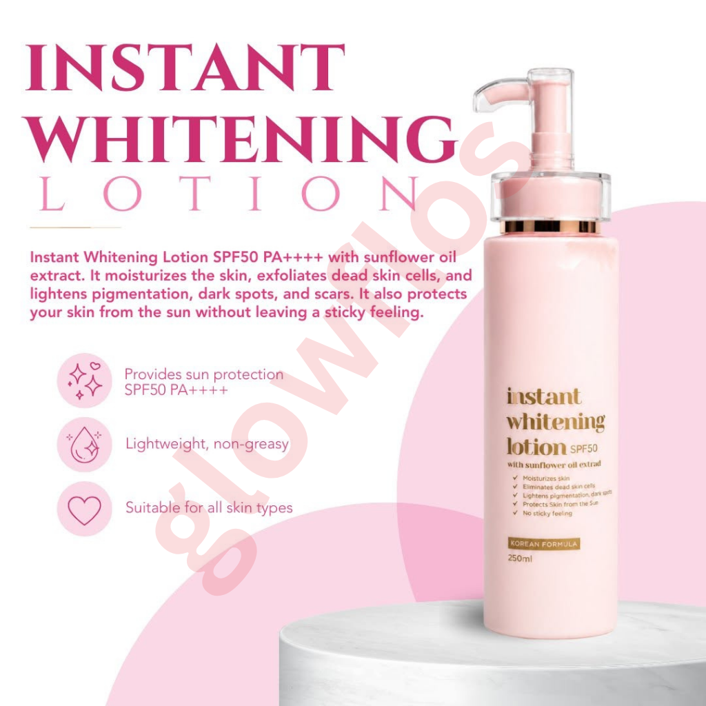 Her Choice PH instant whitening lotion texture being blended on skin showing immediate bright tone-up effect