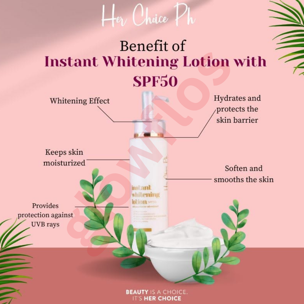 Her Choice PH instant whitening lotion texture being blended on skin showing immediate bright tone-up effect