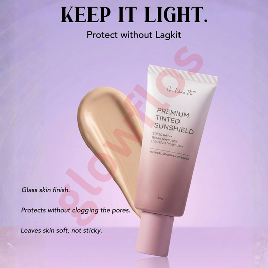 Her Choice Ph tinted sunshield fluid texture being dispensed onto skin showing sheer natural coverage
