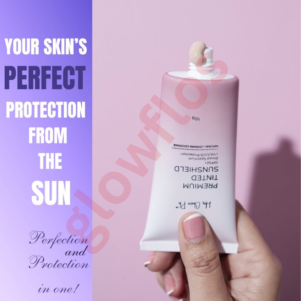 Her Choice Ph tinted sunshield fluid texture being dispensed onto skin showing sheer natural coverage