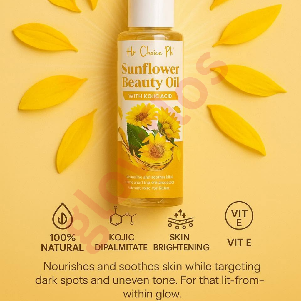 Her Choice Ph Sunflower Oil benefits list highlighting skin whitening stretch mark fading and hair smoothing