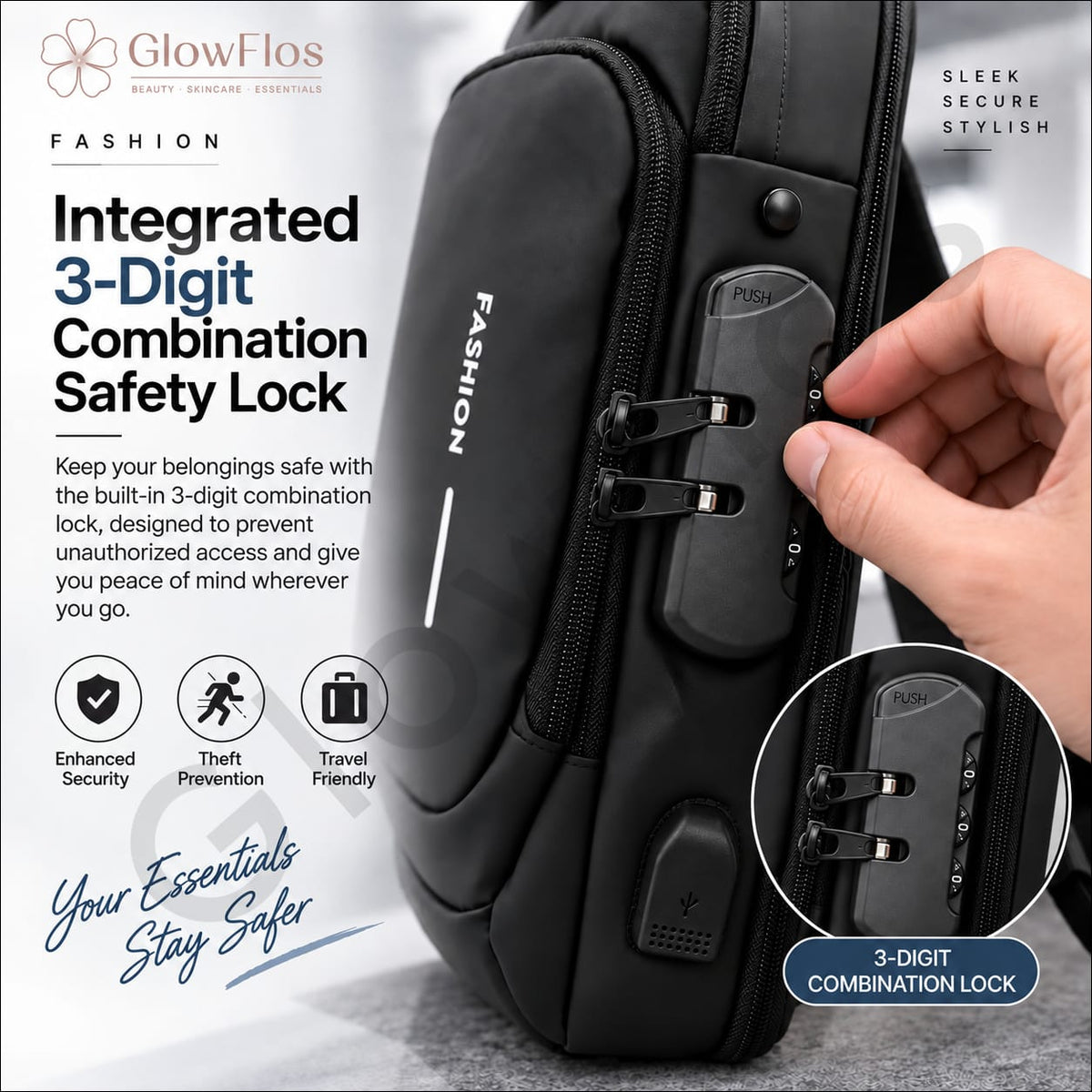 Fashion Combination Lock Crossbody Sling Bag
