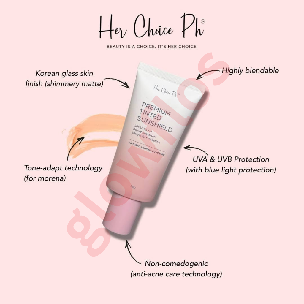 Her Choice Ph tinted sunshield fluid texture being dispensed onto skin showing sheer natural coverage
