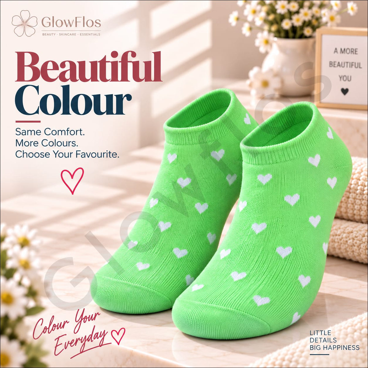 Luxe Heart Print Ankle Socks