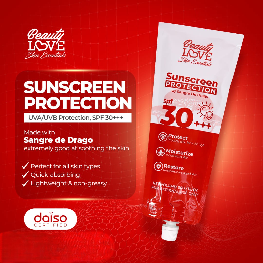 A close-up of the lightweight, non-greasy texture of Beauty Love Sunscreen Protection cream on skin.