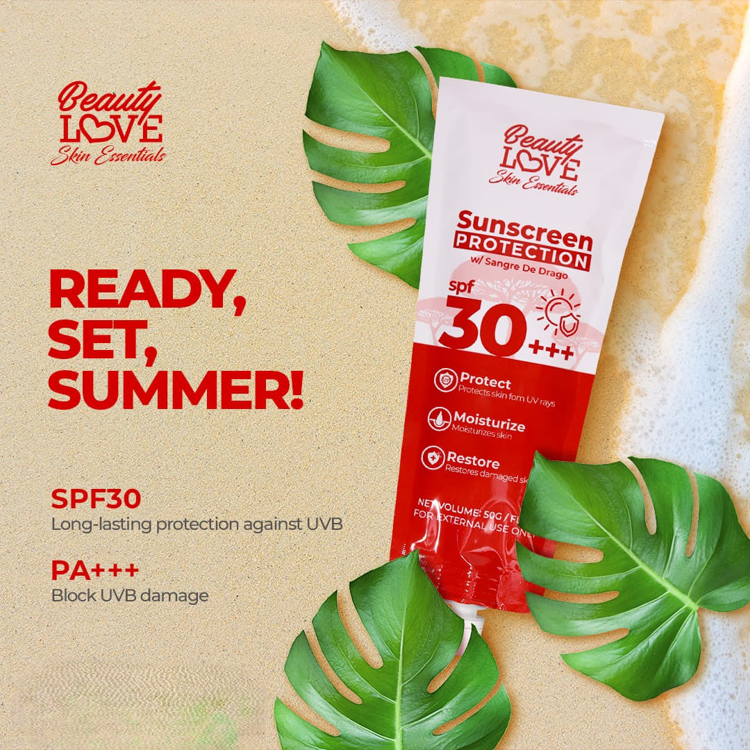 A close-up of the lightweight, non-greasy texture of Beauty Love Sunscreen Protection cream on skin.