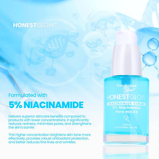 Authentic Honest Glow Niacinamide Serum Facial Brightening Booster for Pore Refining Dark Spot Removal Oil Control and Radiant Hydrated Glass Skin