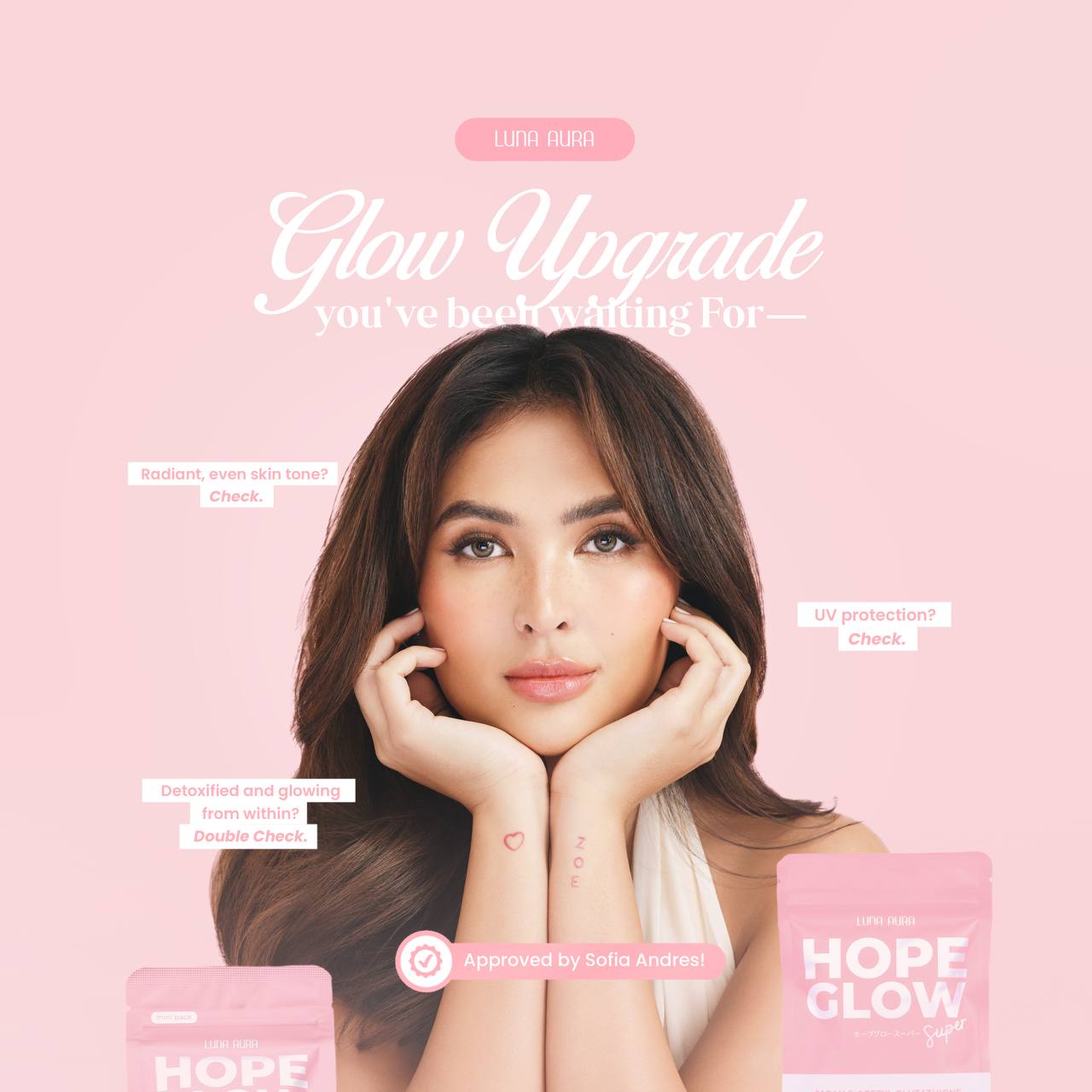 Luna Aura HOPE GLOW Super Capsule dietary supplement for radiant, glowing, and healthy skin