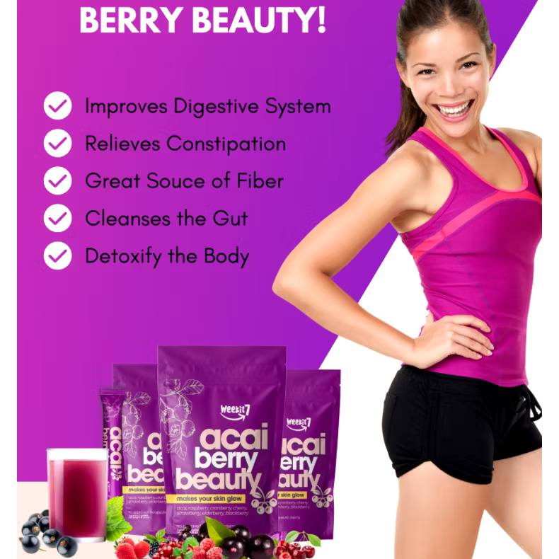“Acai Berry Beauty detox drink powder for weight loss, skin glow, whitening, and slimming supplement.”