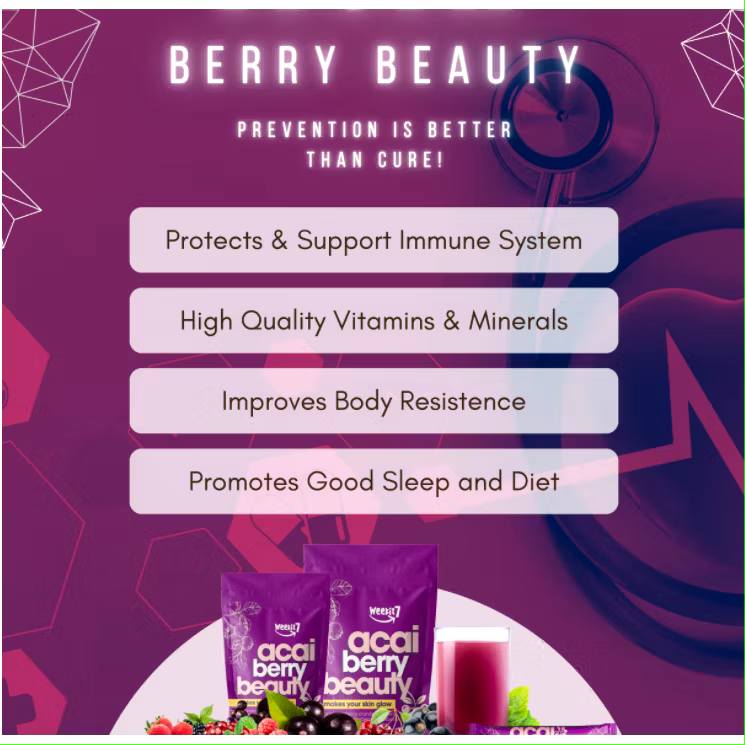 “Acai Berry Beauty detox drink powder for weight loss, skin glow, whitening, and slimming supplement.”