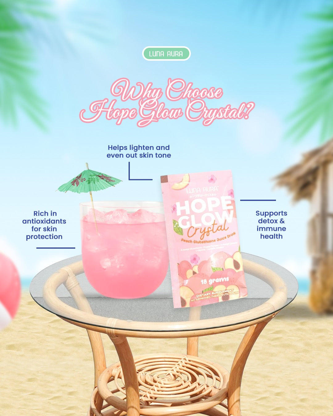 Hope Glow Crystal Peach refreshing peach-flavored sparkling drink for daily wellness