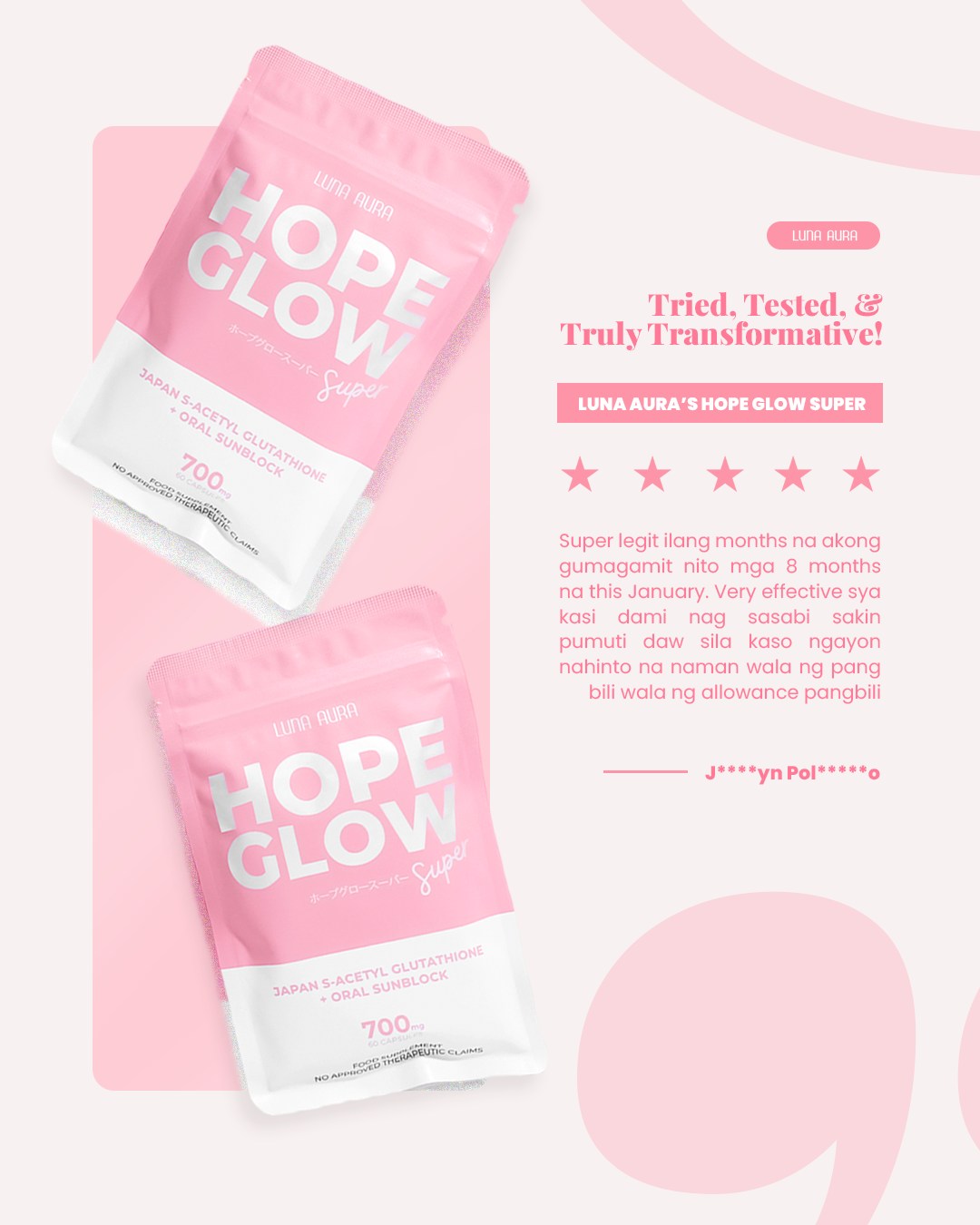 Luna Aura HOPE GLOW Super Capsule dietary supplement for radiant, glowing, and healthy skin