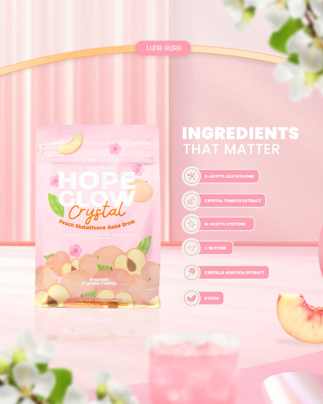 Hope Glow Crystal Peach refreshing peach-flavored sparkling drink for daily wellness