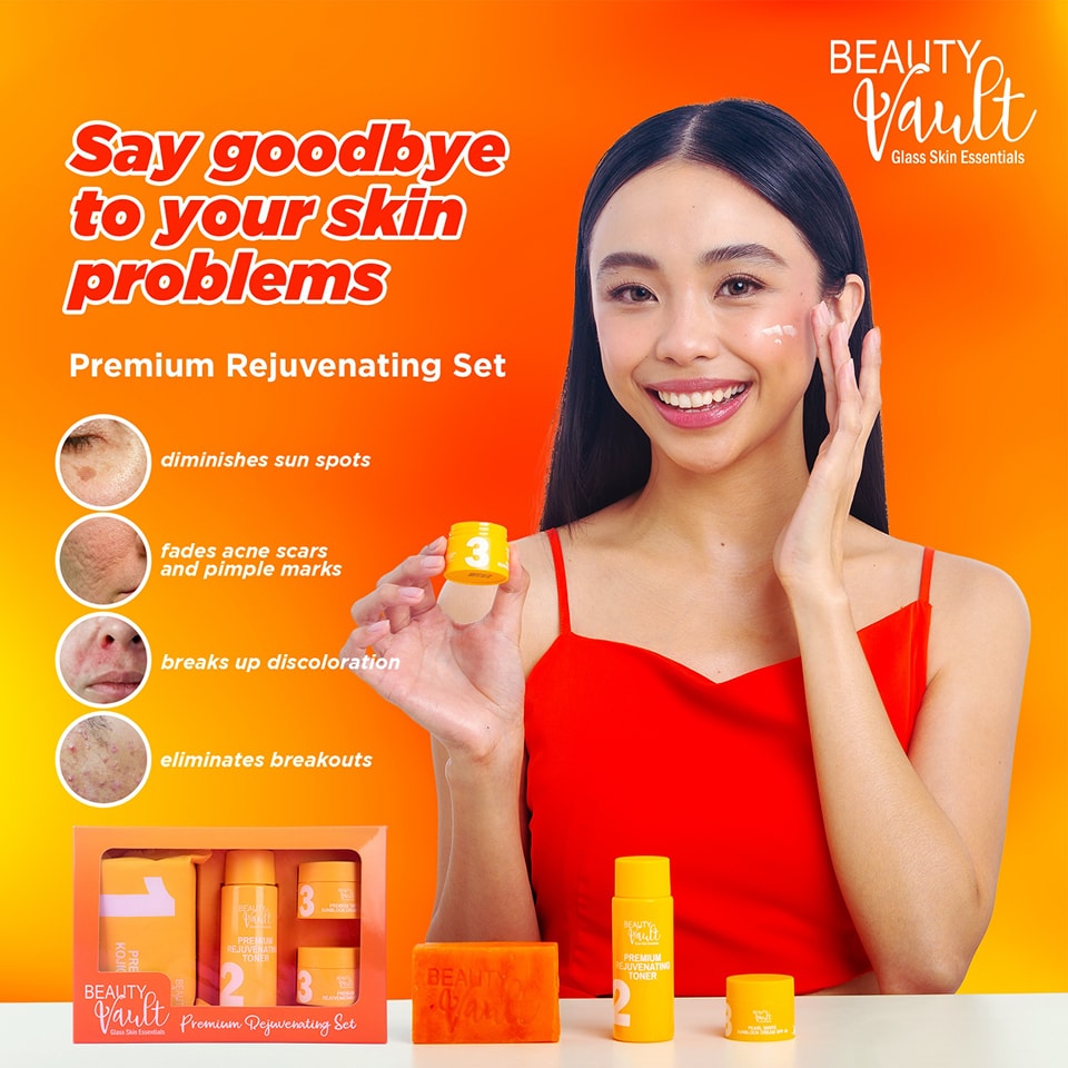 Authentic Beauty Vault Glass Skin Rejuvenating Set 4-in-1 Intensive Skincare Kit with Kojic Soap Toner Rejuvenating Night Cream and Tinted Sunblock SPF 45 for Advanced Acne Treatment Dark Spot Peeling and Flawless Glass Skin