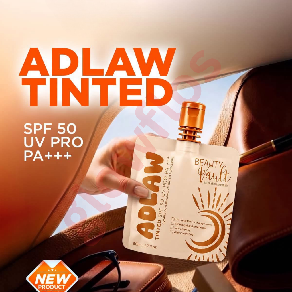 Beauty Vault Glass Skin Essentials ADLAW Tinted SPF 50 UV Pro PA+++ 50ml 1.7 fl oz pouch container with gold cap