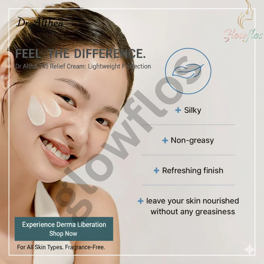 Dr. Althea 345 Relief Cream tube and packaging for sensitive, acne-prone skin. Best barrier repair Cica cream with Niacinamide