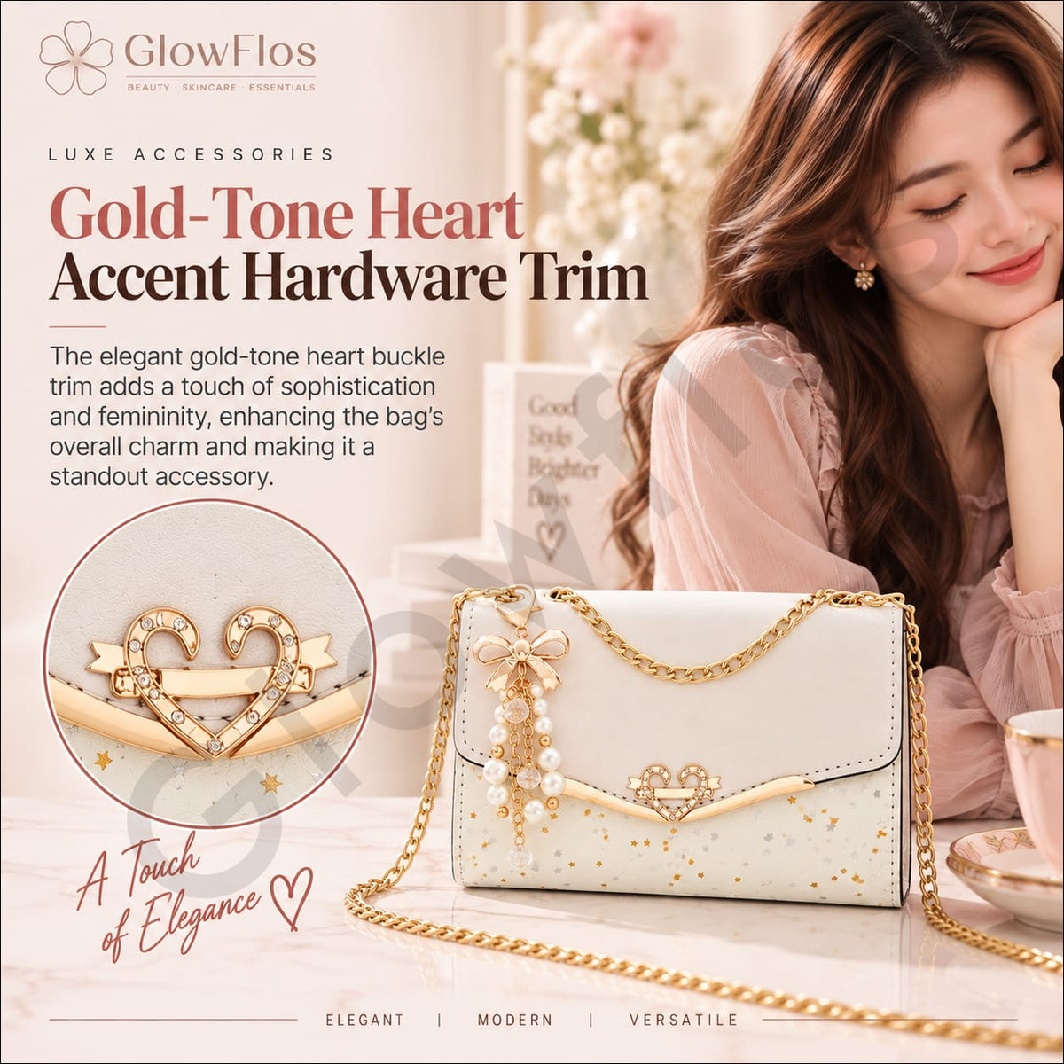Luxe Accessories Embellished Flap Crossbody Bag with Pearl Charm
