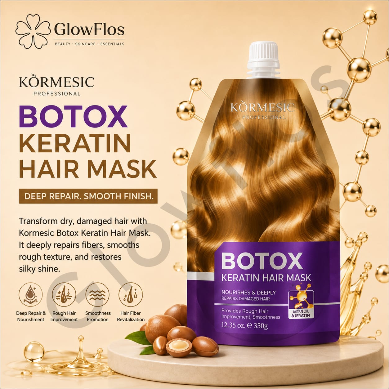Rich creamy texture of Kormesic professional hair repair mask