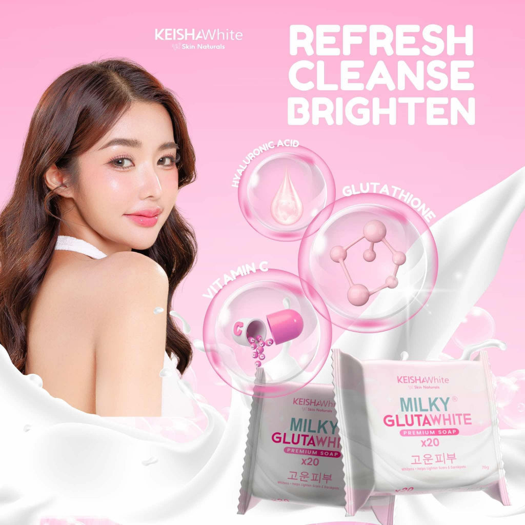 Person using KEISHA X20 whitening soap on skin for a bright glow