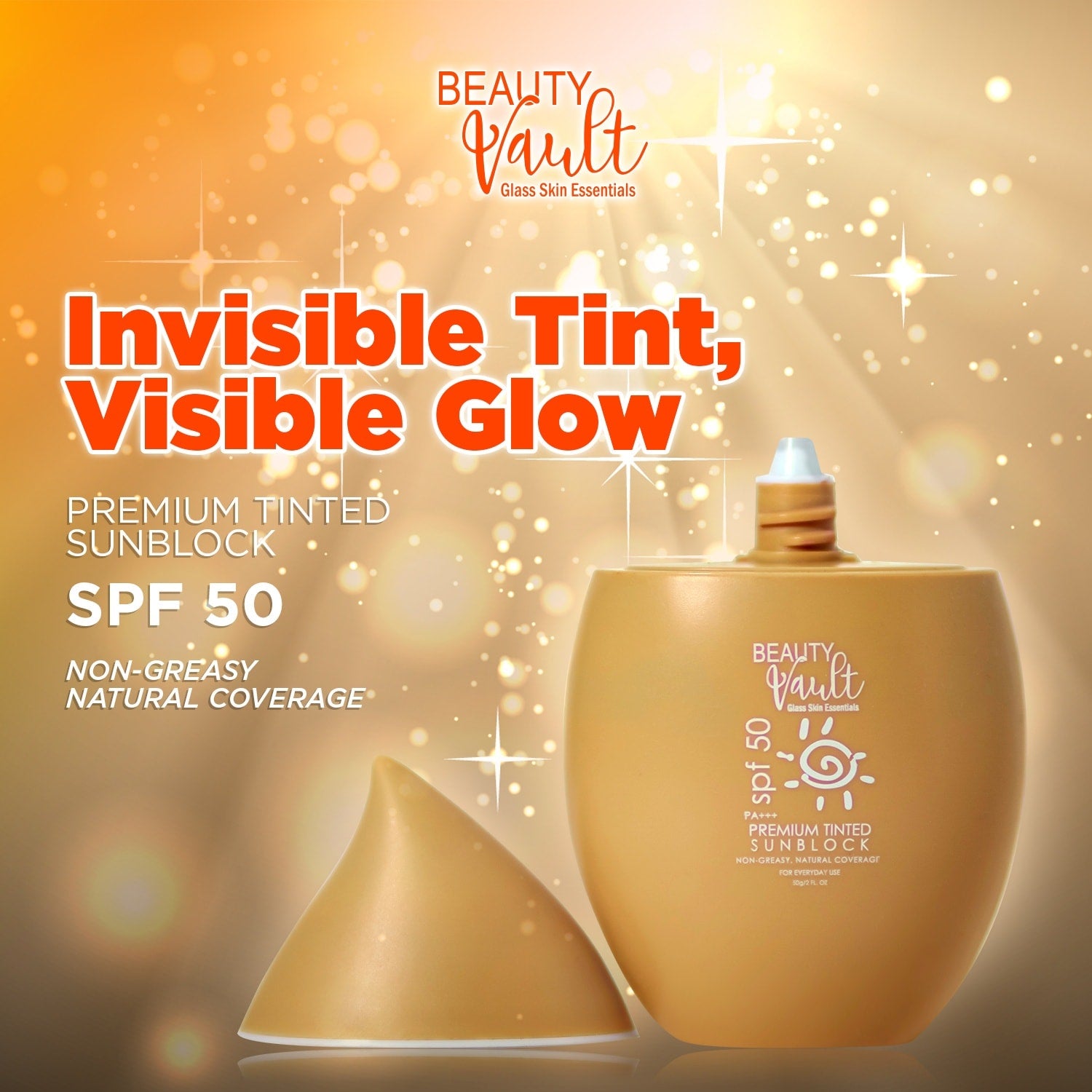 Authentic Beauty Vault Premium Tinted Sunblock SPF 45 Broad Spectrum Facial Sunscreen with Universal Skin Blurring Tint and Oil Control for Zero White Cast Flawless Sheer Coverage and Glass Skin