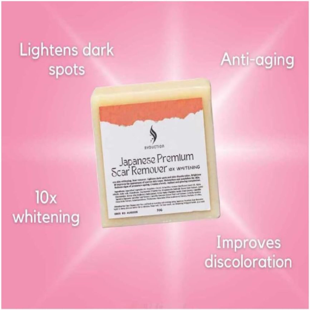 Japanese Premium 10x Whitening Soap bar and packaging for scar removal and skin brightening
