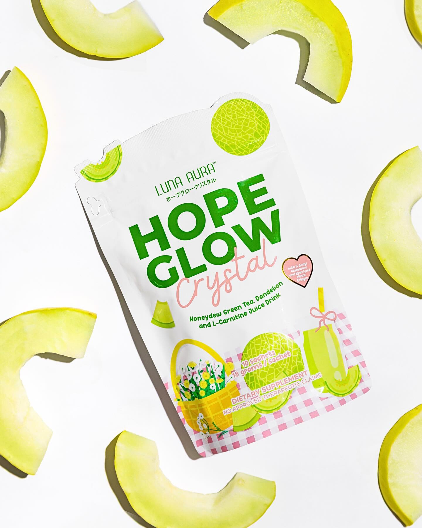Hope Glow Crystal Honeydew Green Tea refreshing green tea drink with sweet honeydew flavor