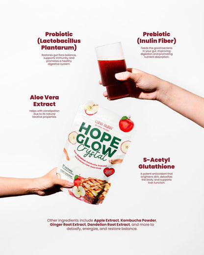 Hope Glow Crystal Apple Cinnamon Kombucha fermented tea drink with apple and cinnamon flavor