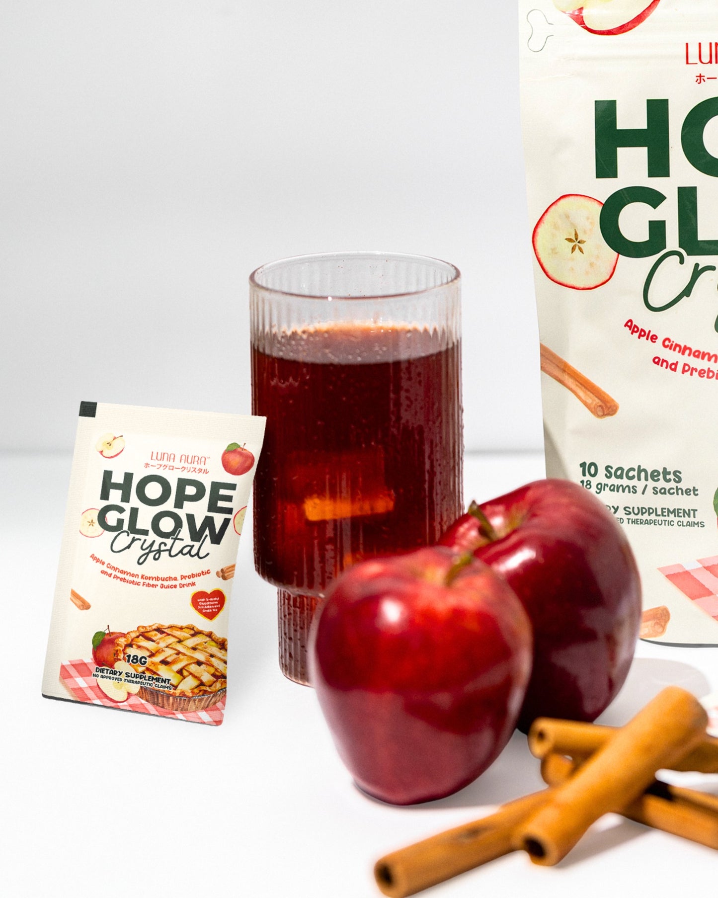 Hope Glow Crystal Apple Cinnamon Kombucha fermented tea drink with apple and cinnamon flavor