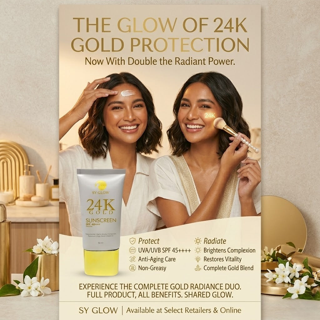Sy Glow 24K Gold Sunscreen for UV protection and glowing radiant skin
