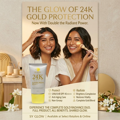 Sy Glow 24K Gold Sunscreen for UV protection and glowing radiant skin