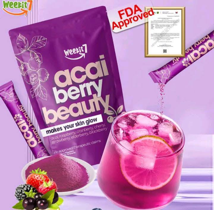 “Acai Berry Beauty detox drink powder for weight loss, skin glow, whitening, and slimming supplement.”