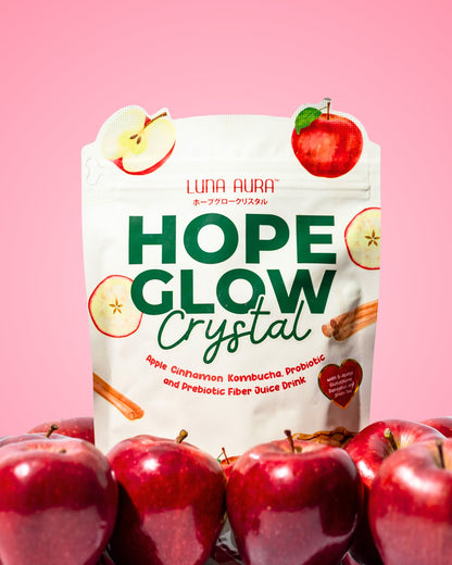 Hope Glow Crystal Apple Cinnamon Kombucha fermented tea drink with apple and cinnamon flavor