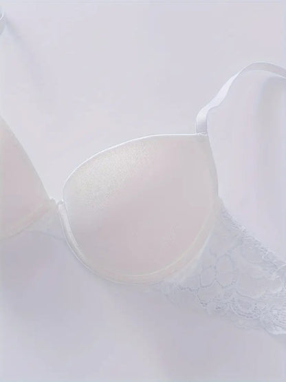 Solid Seamless Floral Lace Underwire Bra