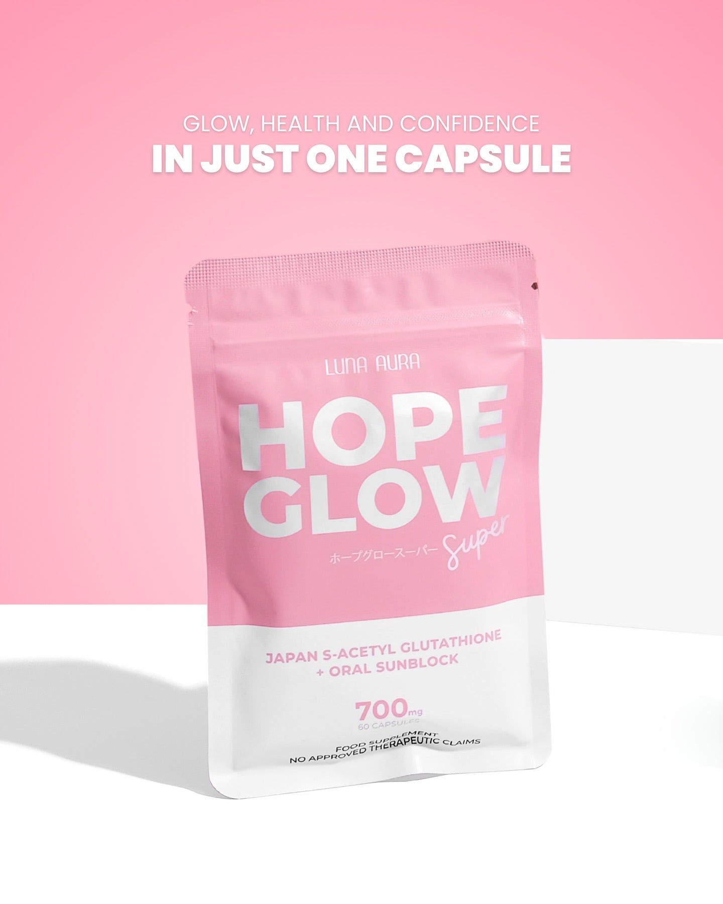 Luna Aura HOPE GLOW Super Capsule dietary supplement for radiant, glowing, and healthy skin