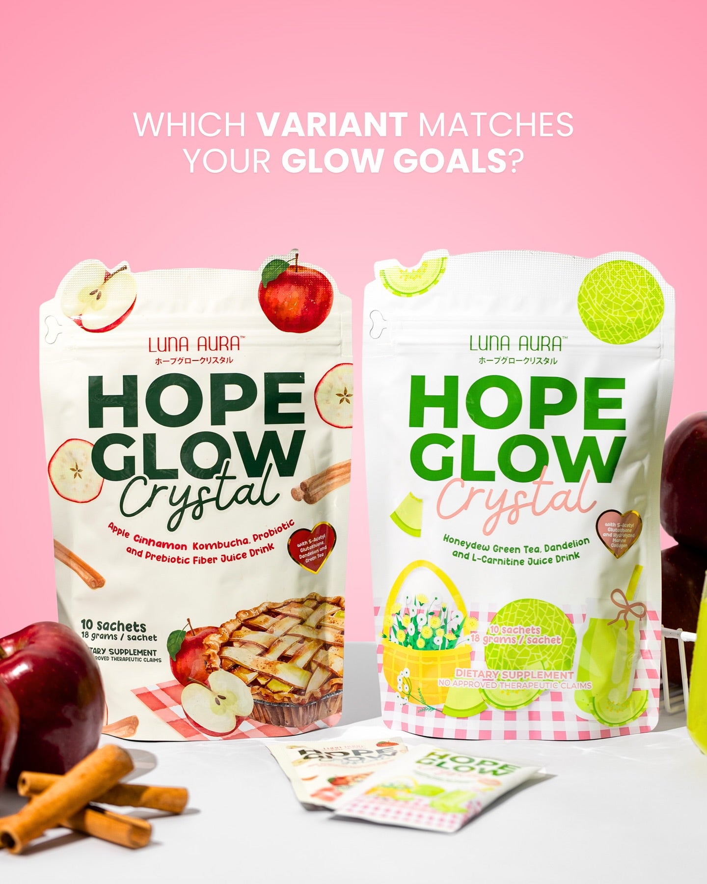 Hope Glow Crystal Apple Cinnamon Kombucha & Honeydew Greentea