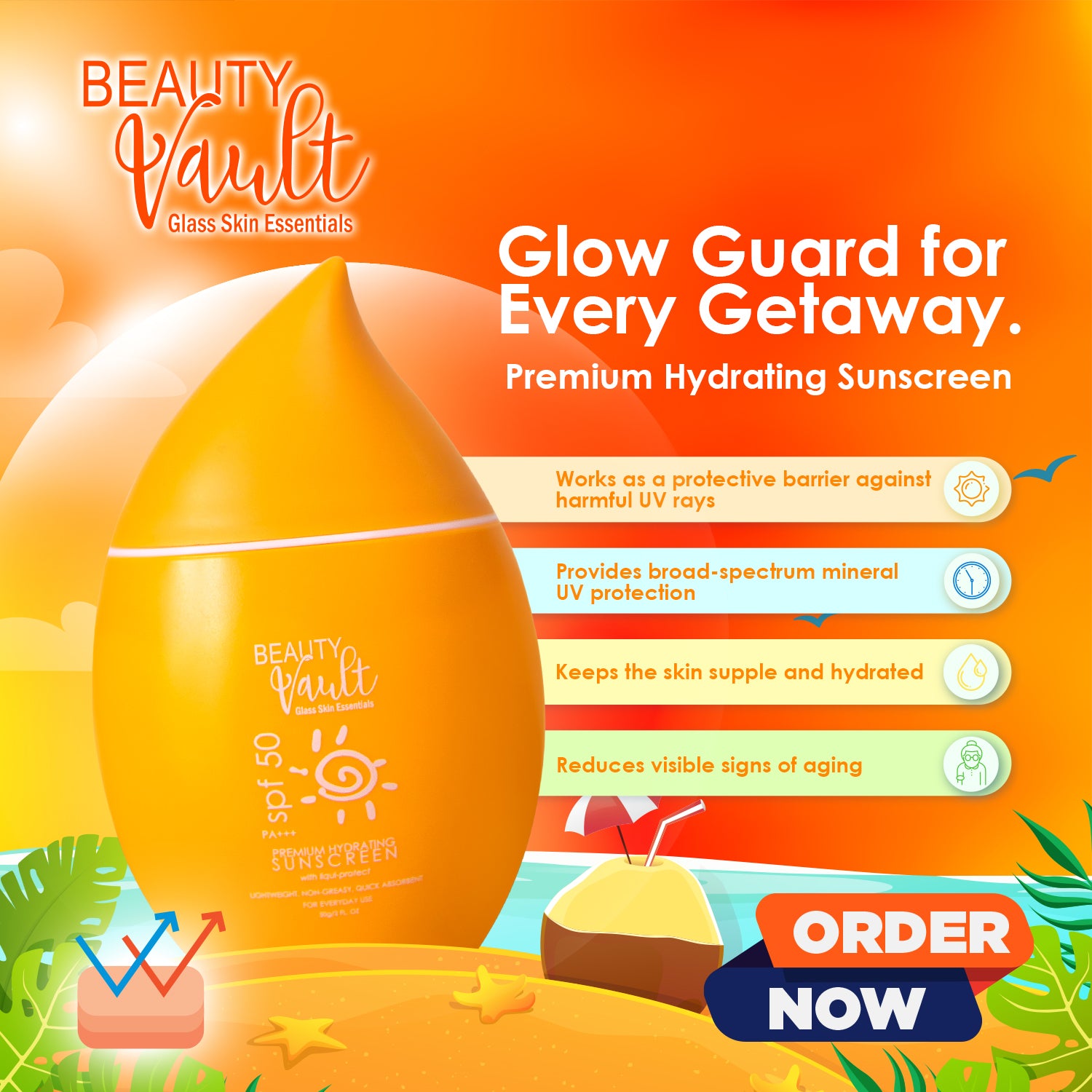 Authentic Beauty Vault Premium Hydrating Sunscreen SPF 50 Broad Spectrum Facial Sunblock for UVA UVB Protection Skin Barrier Hydration Non Greasy Oil Control and Invisible Glass Skin Finish