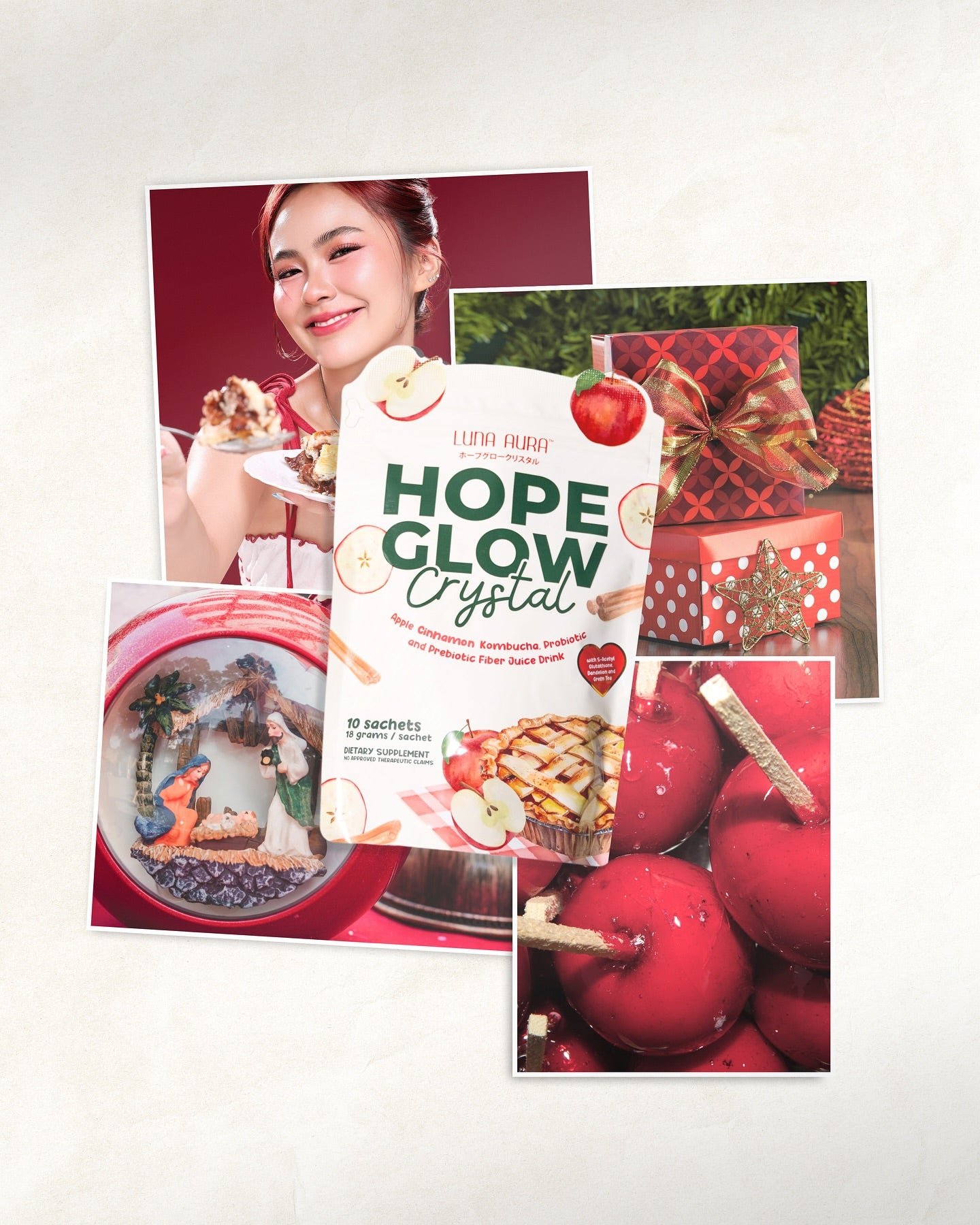 Hope Glow Crystal Apple Cinnamon Kombucha fermented tea drink with apple and cinnamon flavor