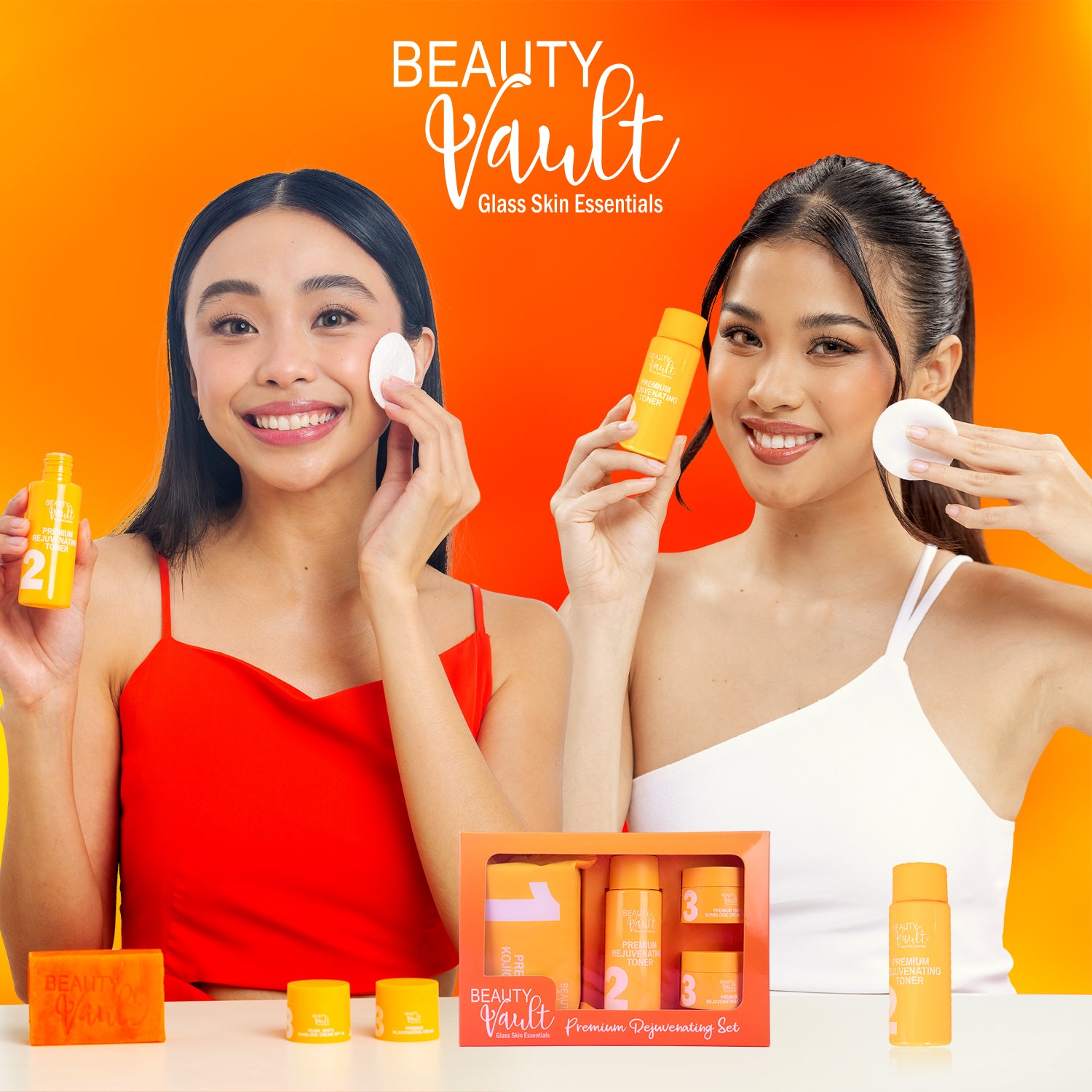 Authentic Beauty Vault Glass Skin Rejuvenating Set 4-in-1 Intensive Skincare Kit with Kojic Soap Toner Rejuvenating Night Cream and Tinted Sunblock SPF 45 for Advanced Acne Treatment Dark Spot Peeling and Flawless Glass Skin