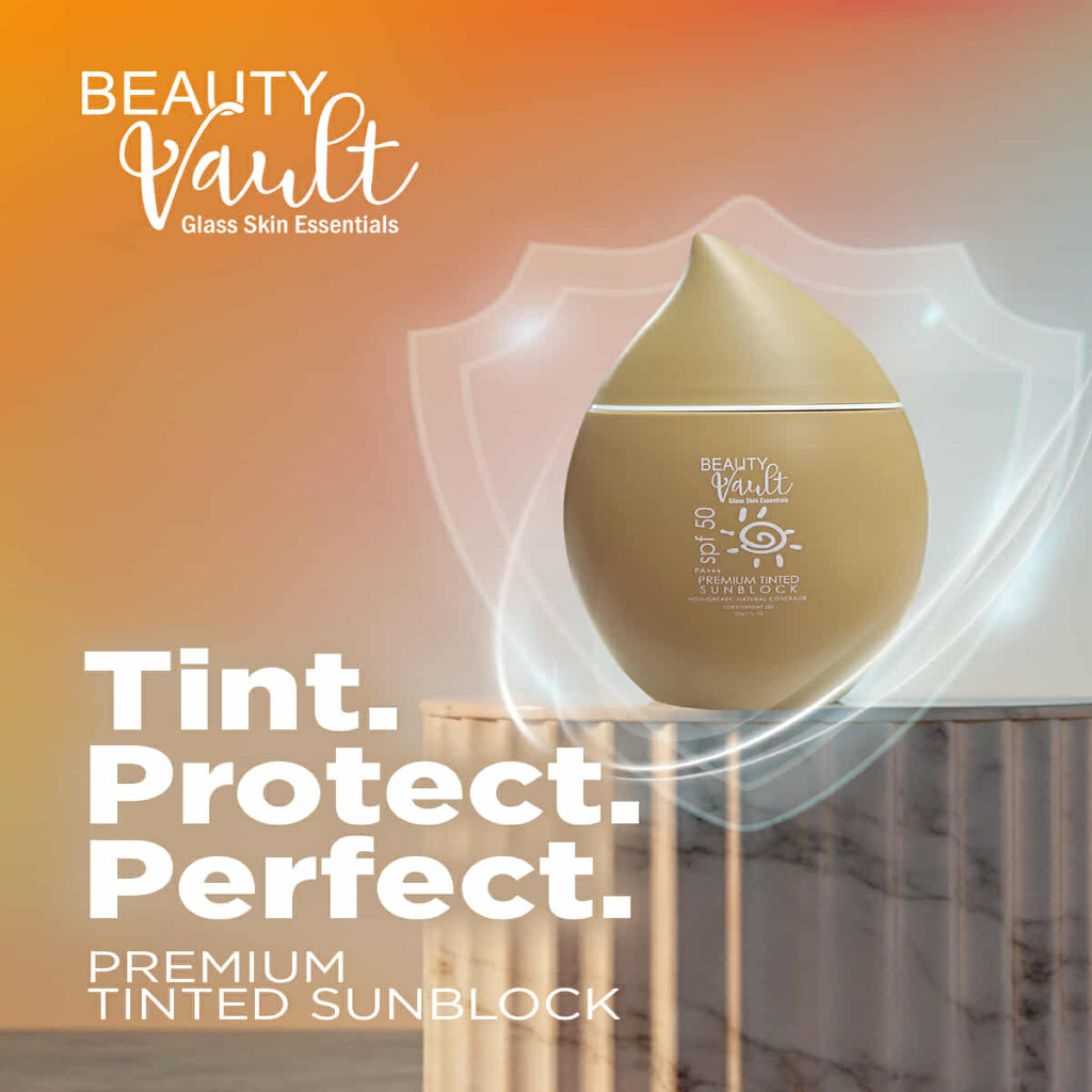 Authentic Beauty Vault Premium Tinted Sunblock SPF 45 Broad Spectrum Facial Sunscreen with Universal Skin Blurring Tint and Oil Control for Zero White Cast Flawless Sheer Coverage and Glass Skin