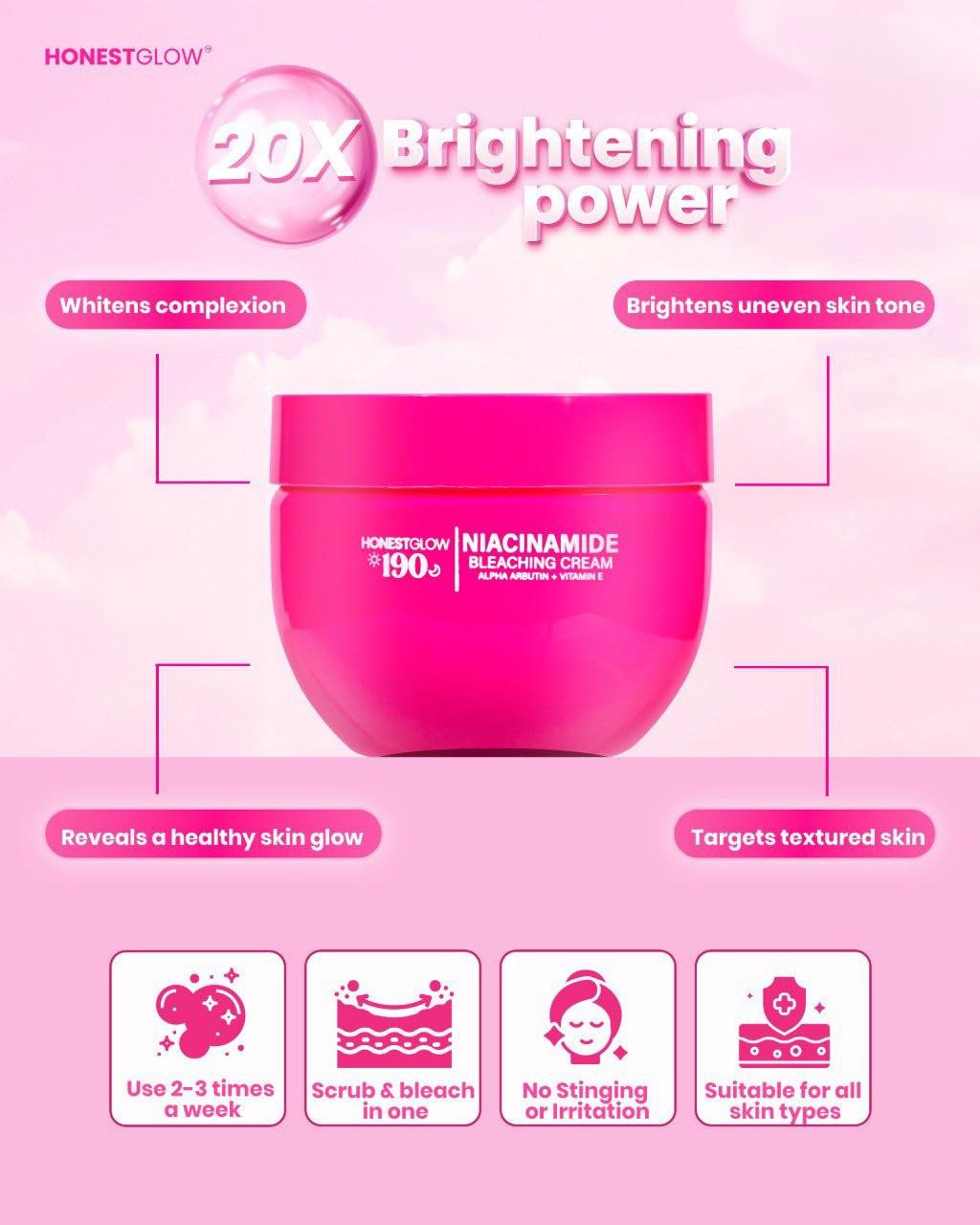 Honest glow 190 Niacinamide Bleaching Cream