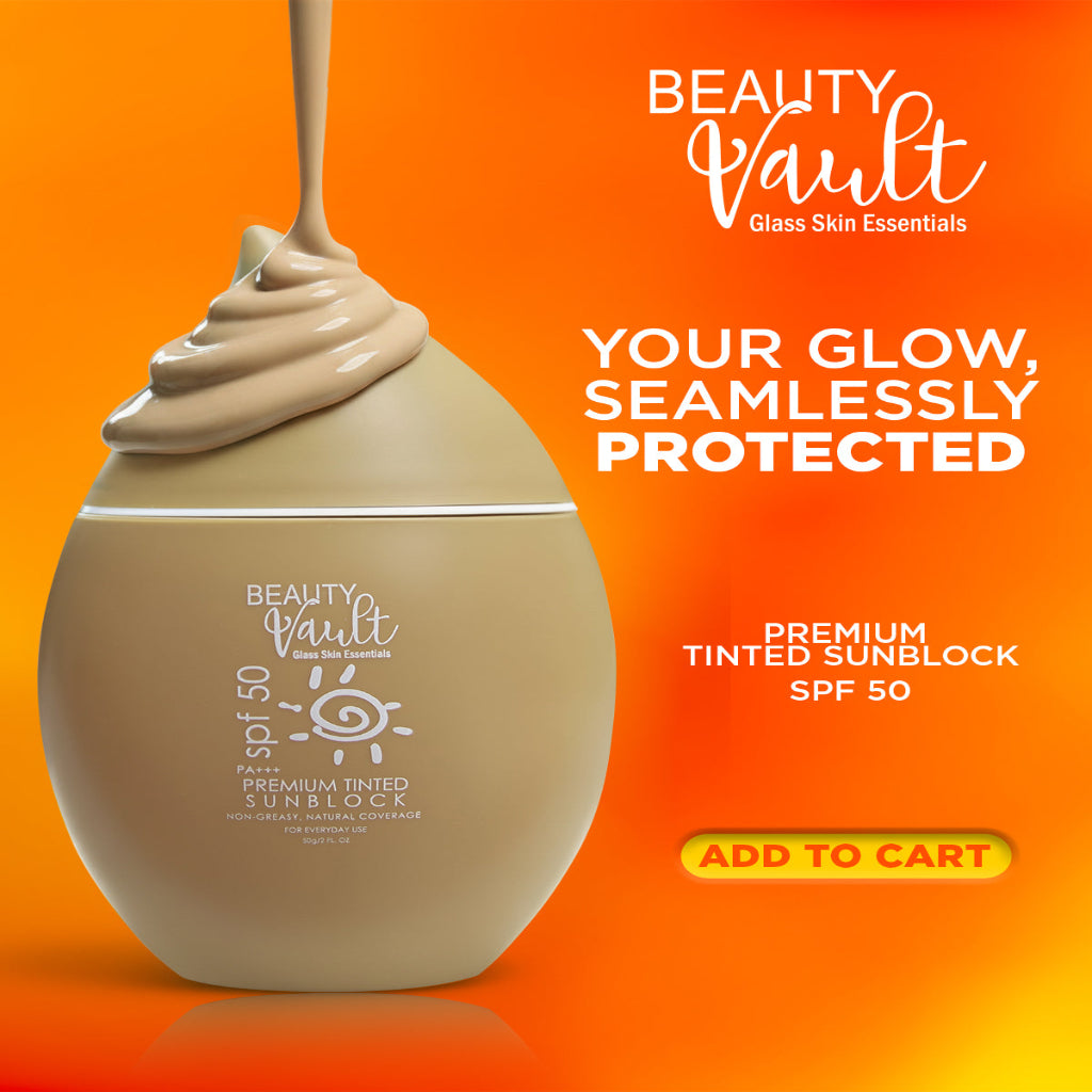 Authentic Beauty Vault Premium Tinted Sunblock SPF 45 Broad Spectrum Facial Sunscreen with Universal Skin Blurring Tint and Oil Control for Zero White Cast Flawless Sheer Coverage and Glass Skin