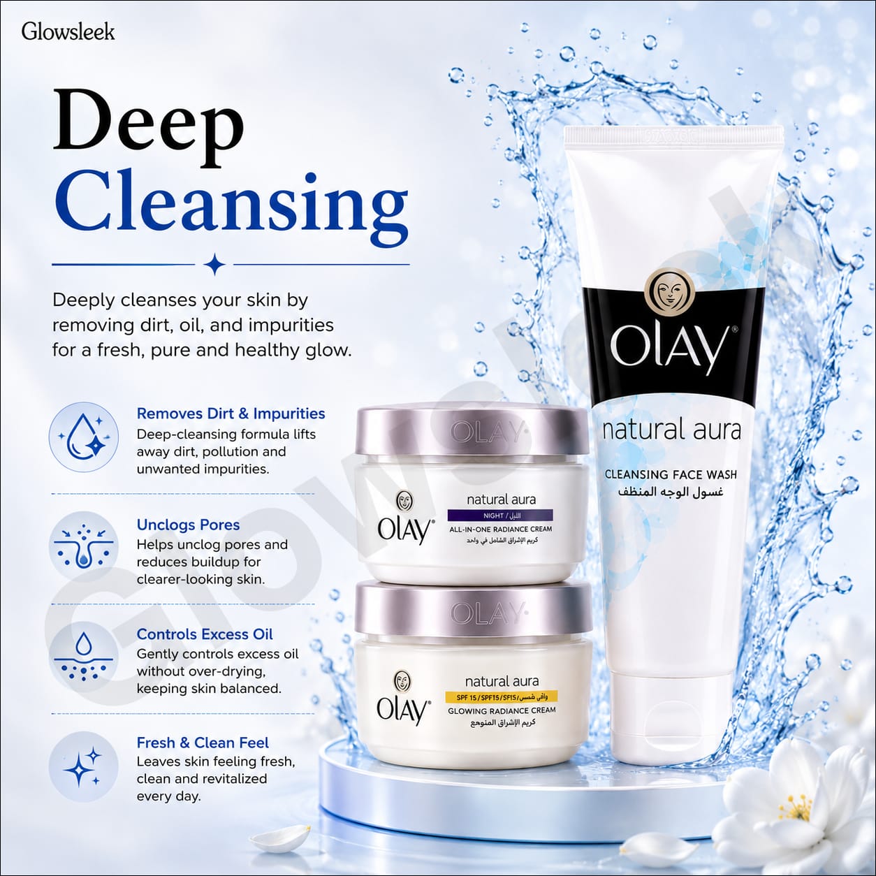 Authentic Olay 3-Piece Skincare Regimen Set Pack with Cleansing Facial Wash Brightening Day Cream and Intensive Night Cream for Complete Face Hydration Anti-Aging and Radiant Glow