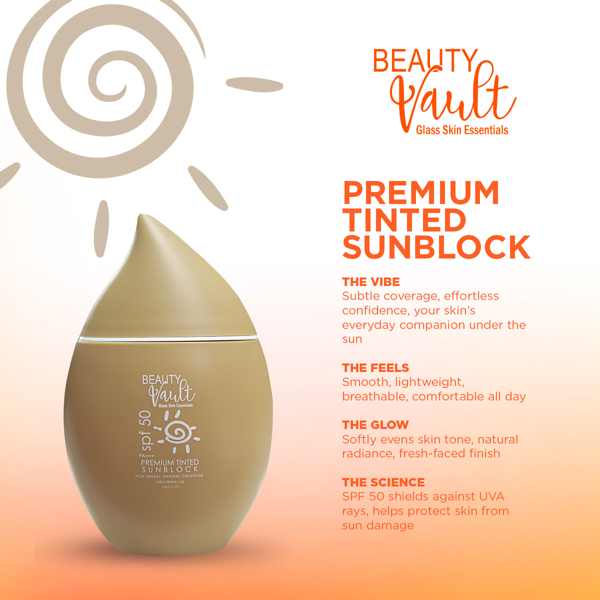 Authentic Beauty Vault Premium Tinted Sunblock SPF 45 Broad Spectrum Facial Sunscreen with Universal Skin Blurring Tint and Oil Control for Zero White Cast Flawless Sheer Coverage and Glass Skin